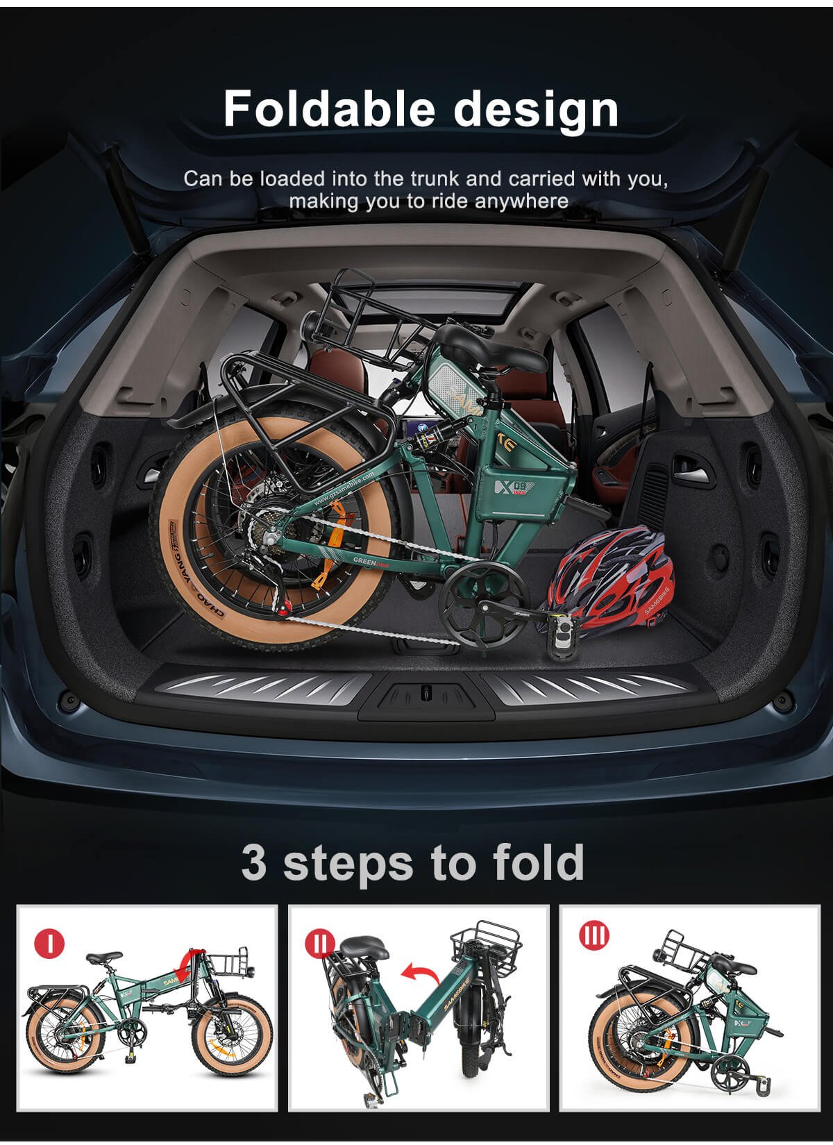 Revolutionary SAMEBIKE 1000W Folding Ebike – 48V 15Ah Fat Tire for Off-Road Thrills 7 Foldable design SAMEBIKE 1000W Folding Ebike