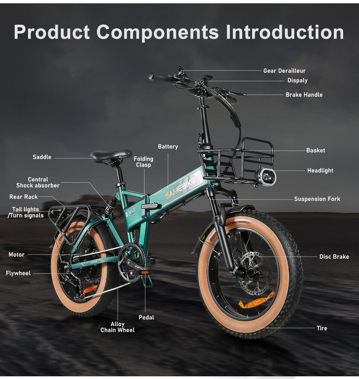 Revolutionary SAMEBIKE 1000W Folding Ebike – 48V 15Ah Fat Tire for Off-Road Thrills 9 SAMEBIKE 1000W Folding Ebike product component