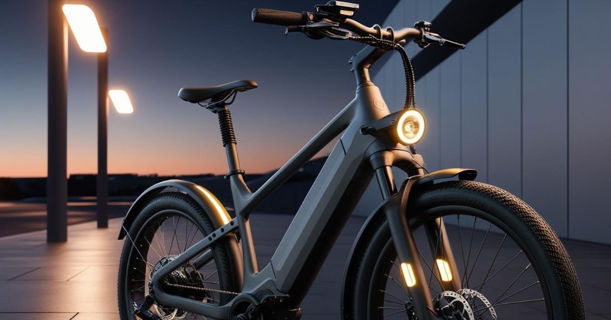 Cutting-edge electric bike showcasing plush seating, advanced suspension, and built-in safety lights